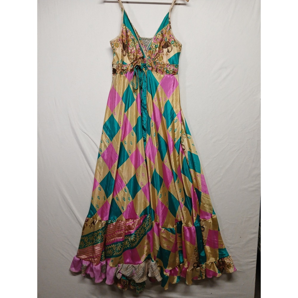 Patchwork jumpsuit dress wide leg whimsical festival boho‎ hippie